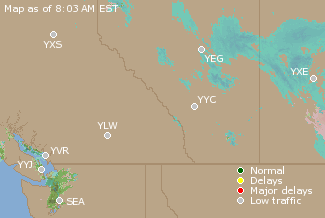 Western Canada Airport Delays Map