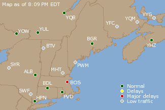 Eastern Canada Airport Delays Map