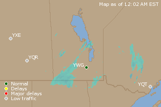 Central Canada Airport Delays Map