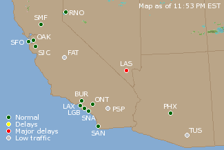 Southwest U.S. Airport Delays Map