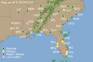 Southeast U.S. Airport Delays Map