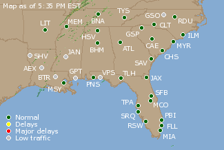 Southeast U.S. Airport Delays Map