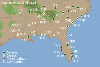 Southeast U.S. Airport Delays Map