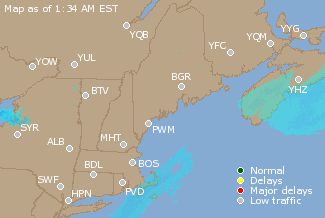 Eastern Canada Airport Delays Map