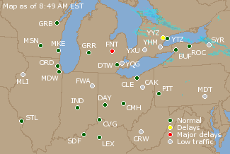 Great Lakes U.S. Airport Delays Map