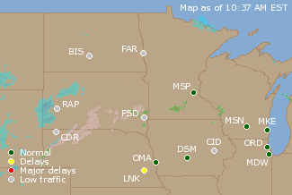 Northern U.S. Airport Delays Map