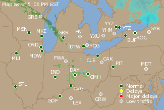 Great Lakes U.S. Airport Delays Map