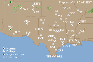 Southern-Central U.S. Airport Delays Map