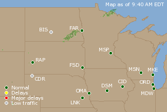 Northern U.S. Airport Delays Map