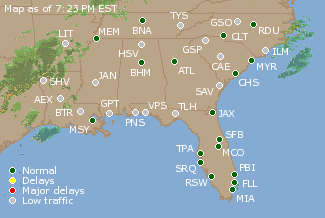 Southeast U.S. Airport Delays Map