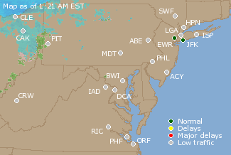 Mid-Atlantic U.S. Airport Delays Map