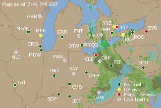 Great Lakes U.S. Airport Delays Map