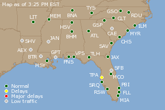 Southeast U.S. Airport Delays Map