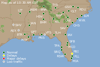 Southeast U.S. Airport Delays Map