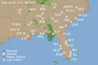 Southeast U.S. Airport Delays Map