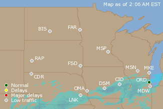 Northern U.S. Airport Delays Map