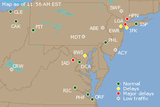 Mid-Atlantic U.S. Airport Delays Map