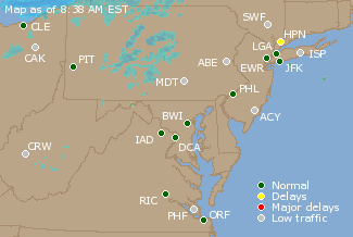 Mid-Atlantic U.S. Airport Delays Map