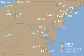 Mid-Atlantic U.S. Airport Delays Map