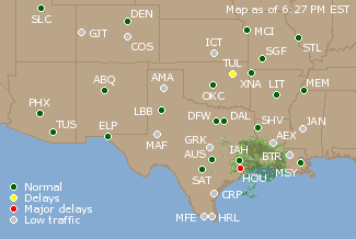 Southern-Central U.S. Airport Delays Map