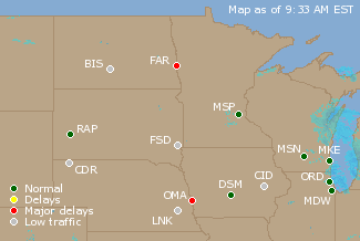 Northern U.S. Airport Delays Map