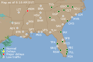 Southeast U.S. Airport Delays Map