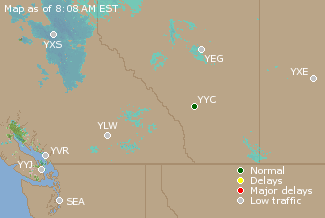 Western Canada Airport Delays Map