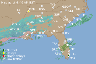 Southeast U.S. Airport Delays Map