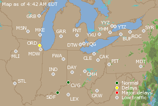 Great Lakes U.S. Airport Delays Map