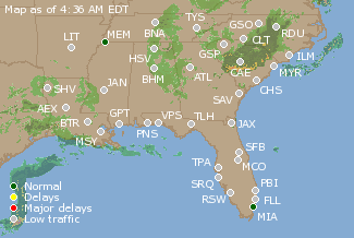 Southeast U.S. Airport Delays Map