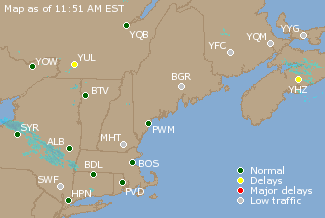 Eastern Canada Airport Delays Map