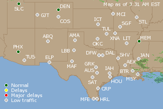 Southern-Central U.S. Airport Delays Map