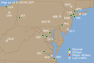 Mid-Atlantic U.S. Airport Delays Map