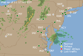 Mid-Atlantic U.S. Airport Delays Map