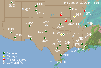 Southern-Central U.S. Airport Delays Map