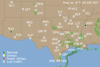 Southern-Central U.S. Airport Delays Map