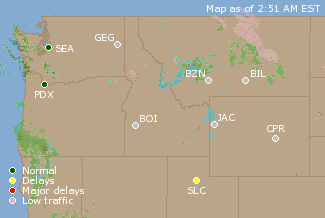 Northwest U.S. Airport Delays Map