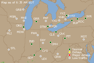 Great Lakes U.S. Airport Delays Map