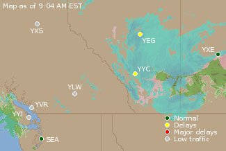 Western Canada Airport Delays Map