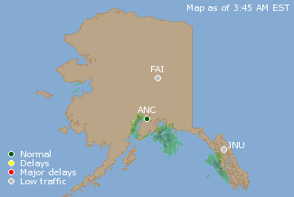 Alaska U.S. Airport Delays Map