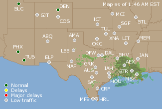 Southern-Central U.S. Airport Delays Map