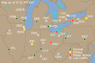 Great Lakes U.S. Airport Delays Map