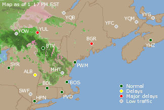 Eastern Canada Airport Delays Map