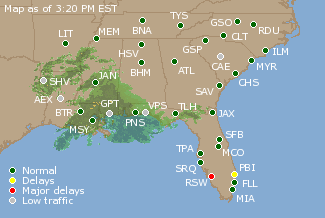 Southeast U.S. Airport Delays Map