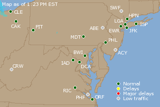 Mid-Atlantic U.S. Airport Delays Map