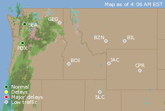 Northwest U.S. Airport Delays Map