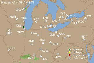 Great Lakes U.S. Airport Delays Map