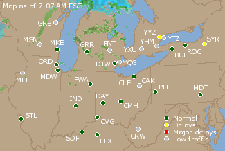 Great Lakes U.S. Airport Delays Map