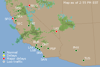 Southwest U.S. Airport Delays Map