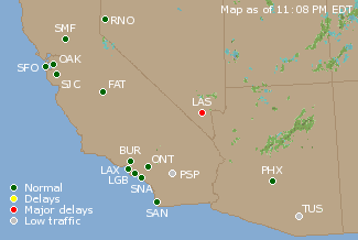 Southwest U.S. Airport Delays Map